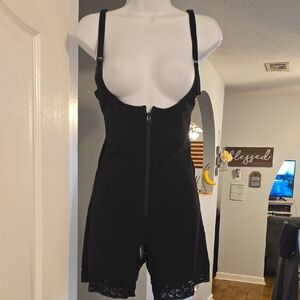 Black Zippered Shapewear with Lace Trim